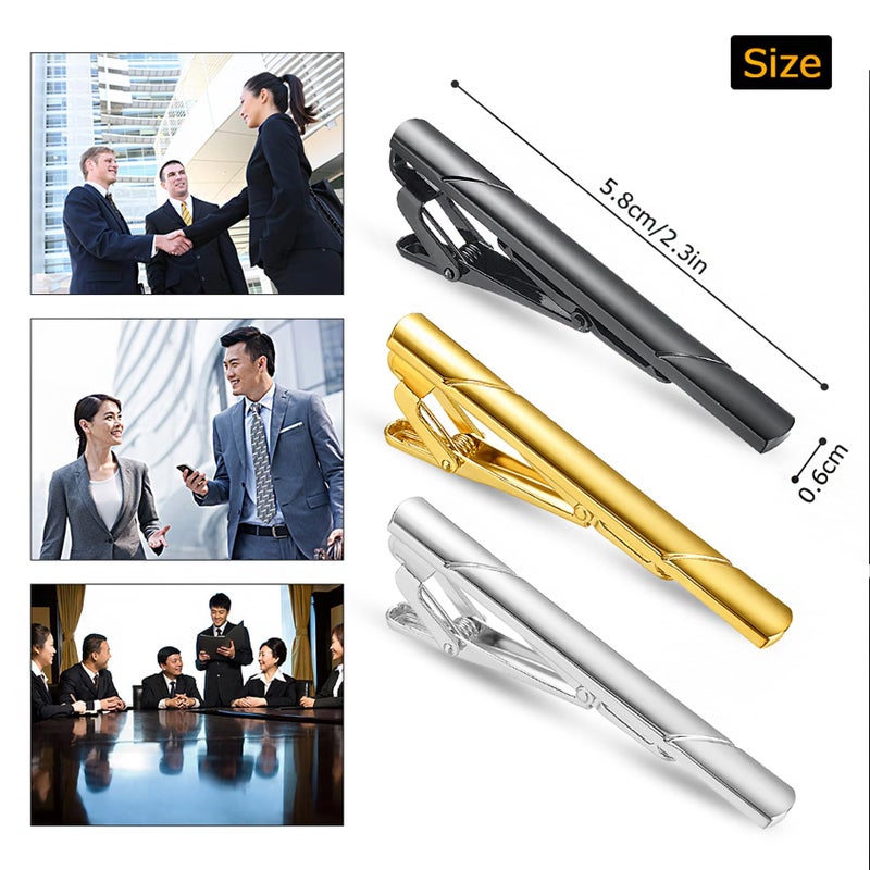 Roctee 4Pcs Tie Clips For Men Skinny Ties, Business Men's Tie Bars For Slim Ties, Daily Necktie Accessories For Father Son Boyfriend, Classic Men's Tie Clasp Set (Silver & Gold & Navy Blue & Black) - Image 2